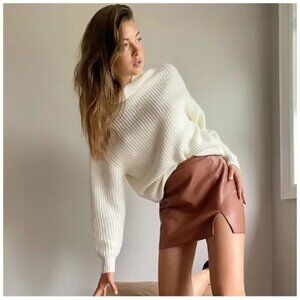 Aritzia Wilfred Montpellier Merino Wool Turtleneck Sweater White Birch Size XS